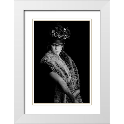 Portrait In Black And White White Modern Wood Framed Art Print with Double Matting by Khrbawe, Ayman