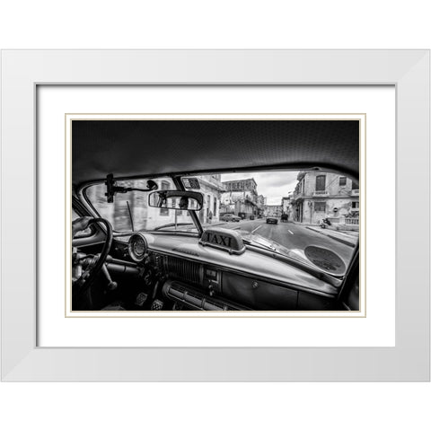 Riding The Cuban Streets White Modern Wood Framed Art Print with Double Matting by Tagliarino, Marco