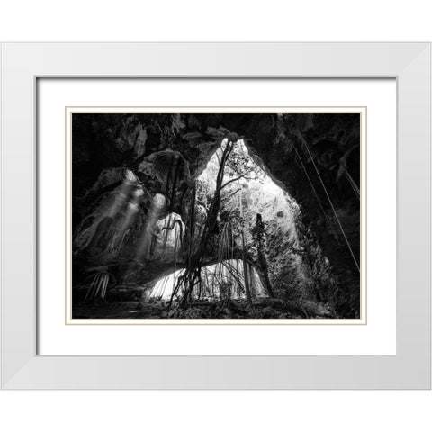 Middle Caicos Cave In Bw White Modern Wood Framed Art Print with Double Matting by Anderson, Matt