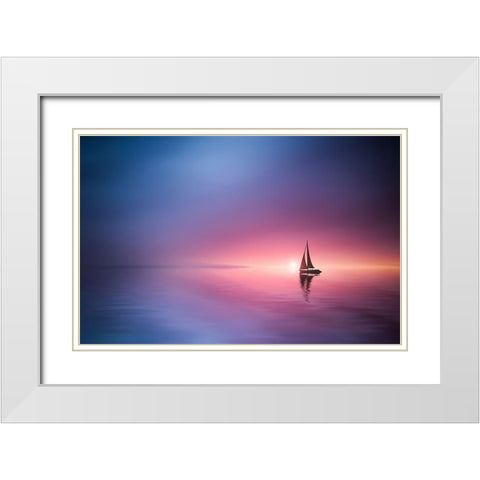 Sailing Across The Lake Toward The Sunset White Modern Wood Framed Art Print with Double Matting by Hamiti, Bess