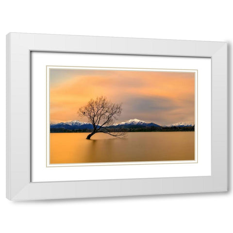 Morning Glow Of The Lake Wanaka White Modern Wood Framed Art Print with Double Matting by Zhu, Hua