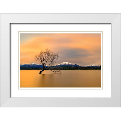 Morning Glow Of The Lake Wanaka White Modern Wood Framed Art Print with Double Matting by Zhu, Hua