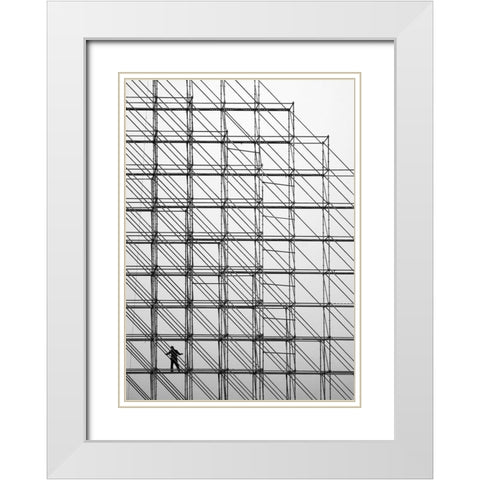 Cube White Modern Wood Framed Art Print with Double Matting by Dong Hee, Han