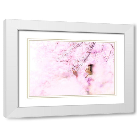 Sakura White Modern Wood Framed Art Print with Double Matting by Washimi, Masatoshi