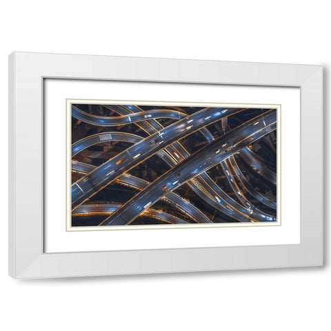 Network White Modern Wood Framed Art Print with Double Matting by Tianqi