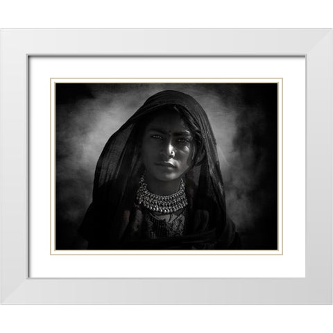 Tribal Girl White Modern Wood Framed Art Print with Double Matting by Yosifov, Svetlin