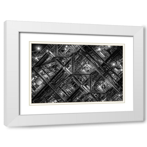 Factory Staircase White Modern Wood Framed Art Print with Double Matting by Hara, Tomoshi