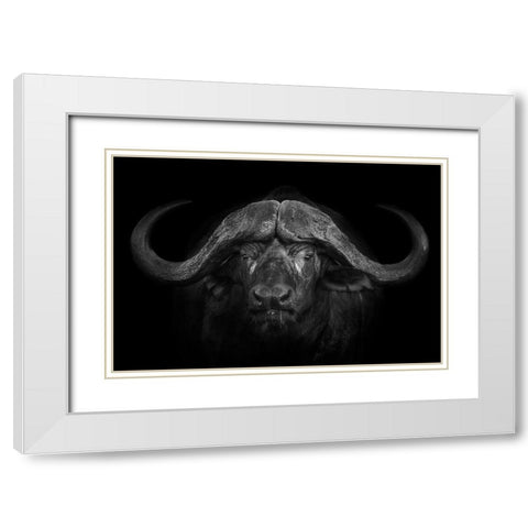 Big Horns White Modern Wood Framed Art Print with Double Matting by Moreno, Mario