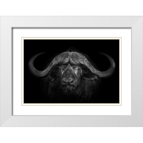 Big Horns White Modern Wood Framed Art Print with Double Matting by Moreno, Mario
