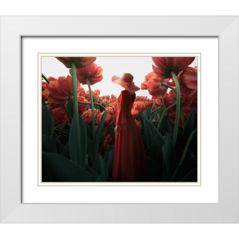 Woman And Flower White Modern Wood Framed Art Print with Double Matting by Shanyewuyu
