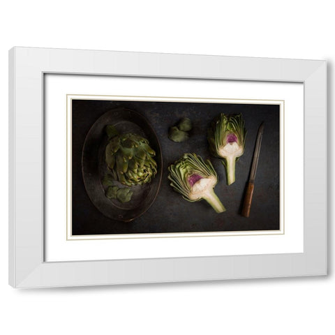 Artichokes White Modern Wood Framed Art Print with Double Matting by Popescu, Diana