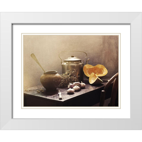 Still Life With Pumpkins#15C White Modern Wood Framed Art Print with Double Matting by Ustinagreen