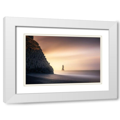 Sunrise In Reynisfjara White Modern Wood Framed Art Print with Double Matting by Ruiz Dueso, Jorge