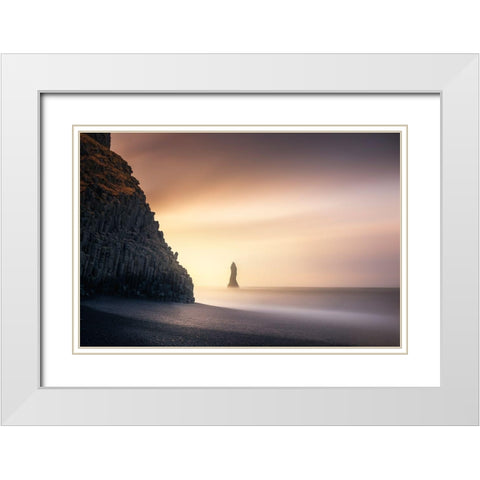 Sunrise In Reynisfjara White Modern Wood Framed Art Print with Double Matting by Ruiz Dueso, Jorge