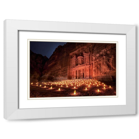 Petra By Night White Modern Wood Framed Art Print with Double Matting by M. Garcia, Jesus