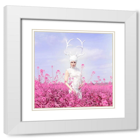 Pink Lady White Modern Wood Framed Art Print with Double Matting by Darzi, Mike