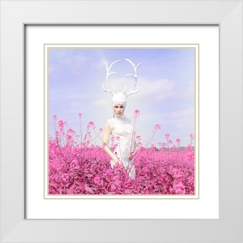 Pink Lady White Modern Wood Framed Art Print with Double Matting by Darzi, Mike