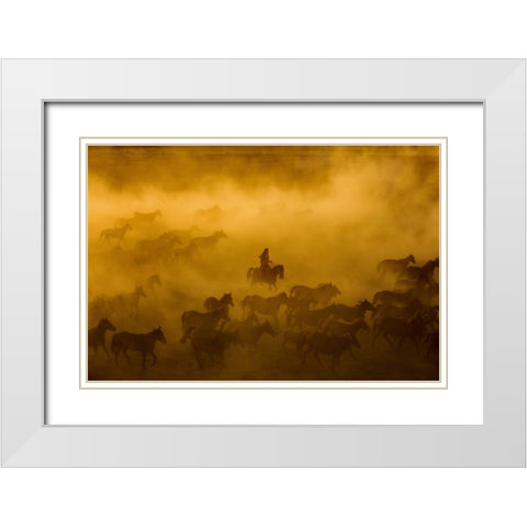Horses White Modern Wood Framed Art Print with Double Matting by Nisan Kandilcioglu, Ummu