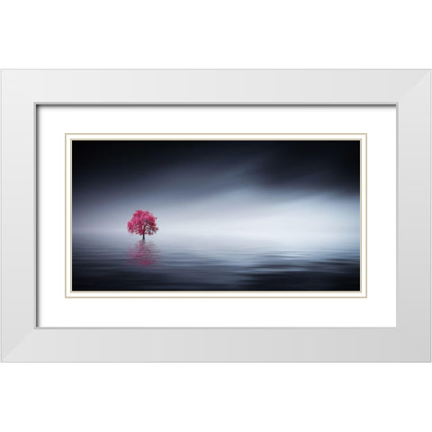 Pink Tree At Lake White Modern Wood Framed Art Print with Double Matting by Hamiti, Bess