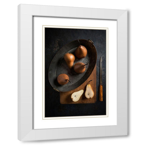 Pears White Modern Wood Framed Art Print with Double Matting by Popescu, Diana