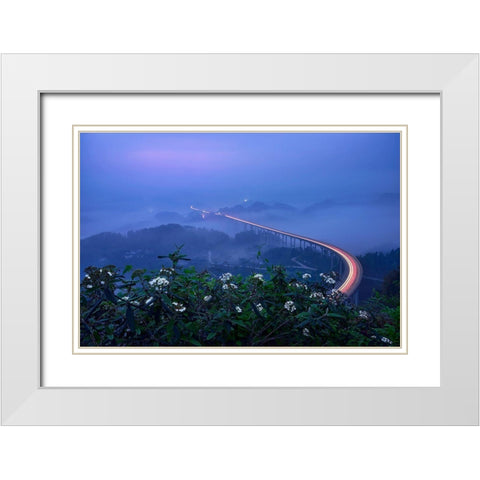 Bridge In Blue Hour White Modern Wood Framed Art Print with Double Matting by Xu, Mei