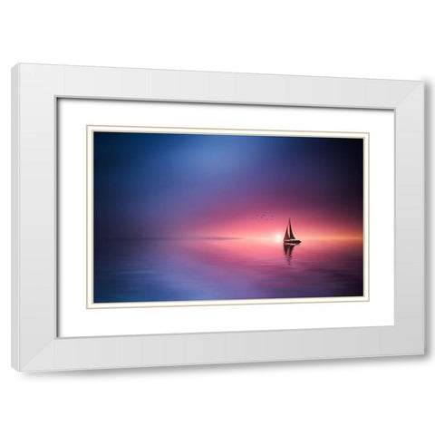 Sailing Across The Lake Toward The Sunset White Modern Wood Framed Art Print with Double Matting by Hamiti, Bess