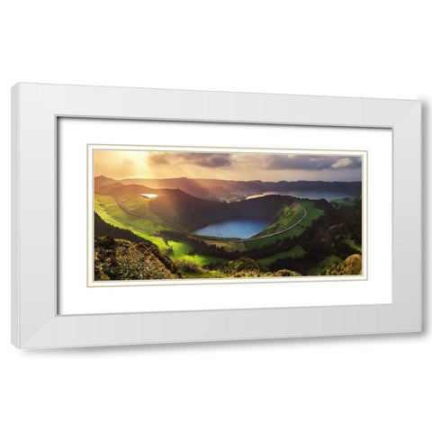 Azores - Sete Cidades Panorama White Modern Wood Framed Art Print with Double Matting by Claude Castor, Jean