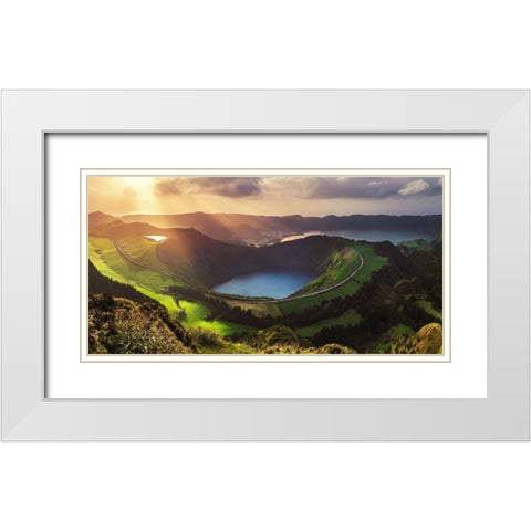 Azores - Sete Cidades Panorama White Modern Wood Framed Art Print with Double Matting by Claude Castor, Jean