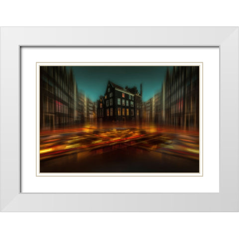 Amsterdam Lights White Modern Wood Framed Art Print with Double Matting by aRRO