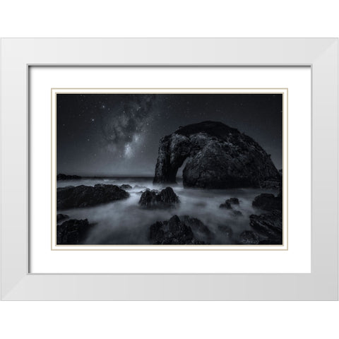 The Horse At Night White Modern Wood Framed Art Print with Double Matting by Zhu, Jingshu