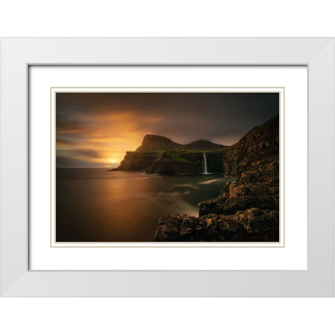Arnafjall Sunset White Modern Wood Framed Art Print with Double Matting by Kruczynski, Wojciech