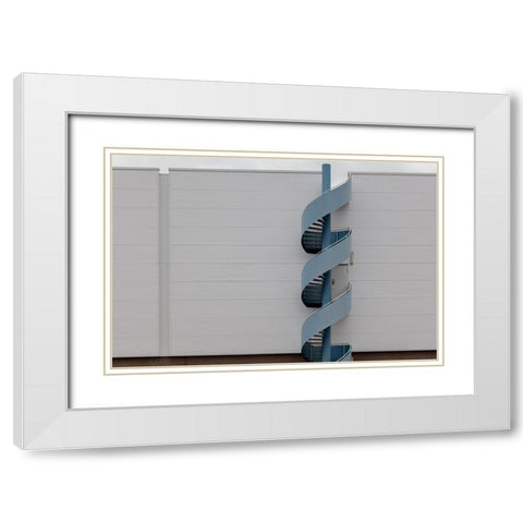 The Blue Stair White Modern Wood Framed Art Print with Double Matting by Luycx, Theo