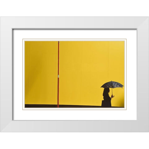 Yellow-Black-Red White Modern Wood Framed Art Print with Double Matting by Kiri, Reiko