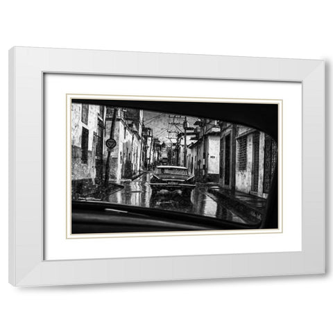In The Streets Of Santiago De Cuba White Modern Wood Framed Art Print with Double Matting by Stranak, Pavol