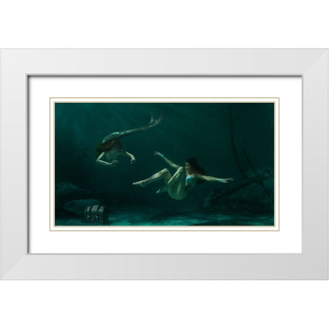Mermaid White Modern Wood Framed Art Print with Double Matting by Shestopalov, Constantin