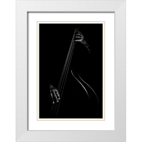 Le Contrebassiste White Modern Wood Framed Art Print with Double Matting by Didier, Strugala