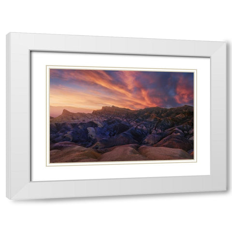 Zabriskie Sunset White Modern Wood Framed Art Print with Double Matting by F. Turienzo, Carlos