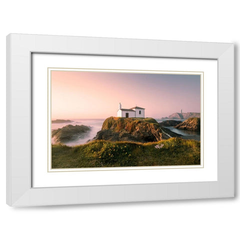 Hermitage On The Top Of A Cliff,Galicia,Spain. White Modern Wood Framed Art Print with Double Matting by Nunez, Adrian