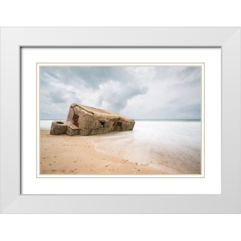 Bunker On Beach Camposoto-Cadiz-Spain. White Modern Wood Framed Art Print with Double Matting by Nunez, Adrian