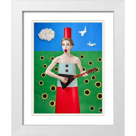 Qthe Balalaika Singerq White Modern Wood Framed Art Print with Double Matting by Smirnov, Sergei