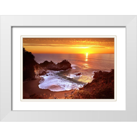 Mcway Falls At Sunset White Modern Wood Framed Art Print with Double Matting by Suradji, Surjanto
