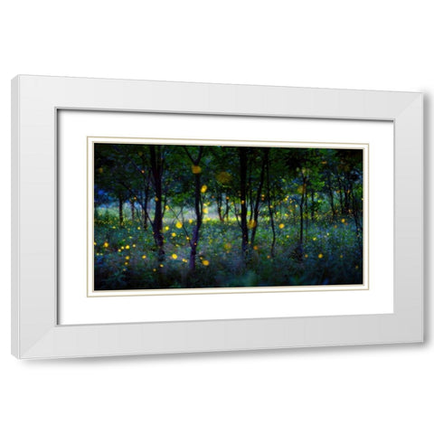 Magic Fireflies White Modern Wood Framed Art Print with Double Matting by Zhu, Hua