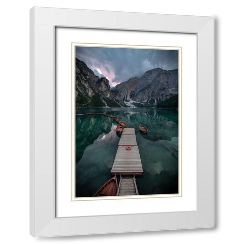 Braies Reflections White Modern Wood Framed Art Print with Double Matting by Tagliarino, Marco
