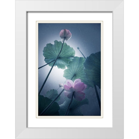Lotus White Modern Wood Framed Art Print with Double Matting by Shanyewuyu