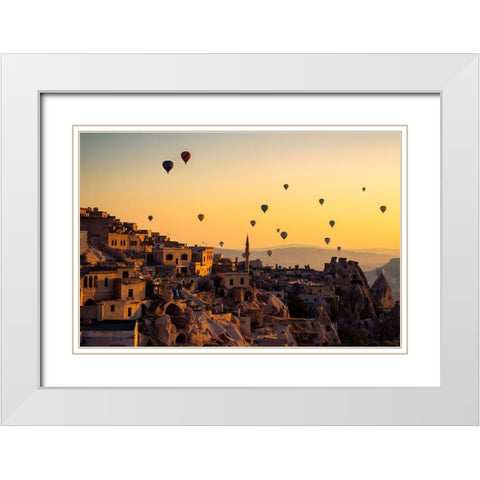 Sunrise Over Cappadocia White Modern Wood Framed Art Print with Double Matting by Pancareken, Yavuz