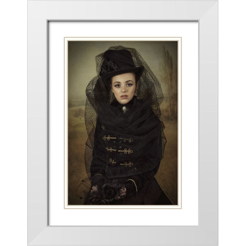 English Lady White Modern Wood Framed Art Print with Double Matting by Kayen-Mouthaan, Carola