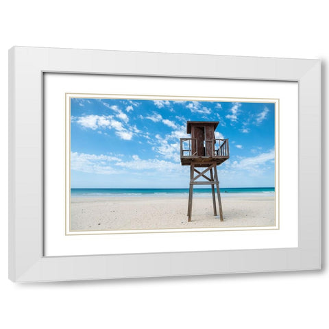 Tower In Paradise White Modern Wood Framed Art Print with Double Matting by Palacios Prieto, Javier