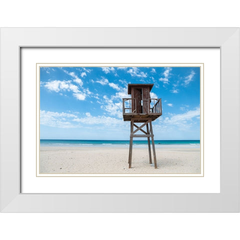 Tower In Paradise White Modern Wood Framed Art Print with Double Matting by Palacios Prieto, Javier