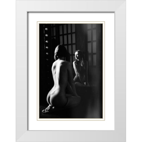 Disha White Modern Wood Framed Art Print with Double Matting by Shaburova, Elizaveta