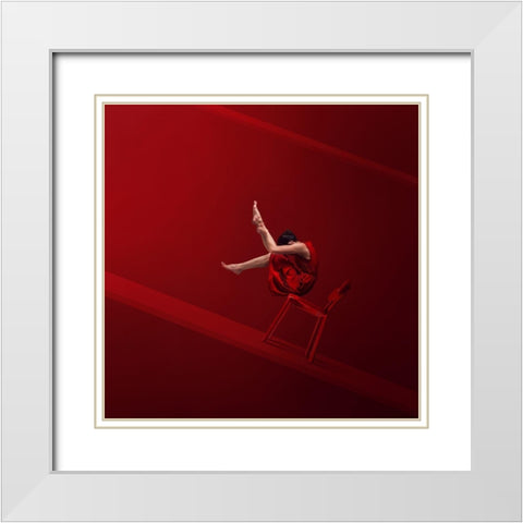 Red Chair White Modern Wood Framed Art Print with Double Matting by Hardibudi